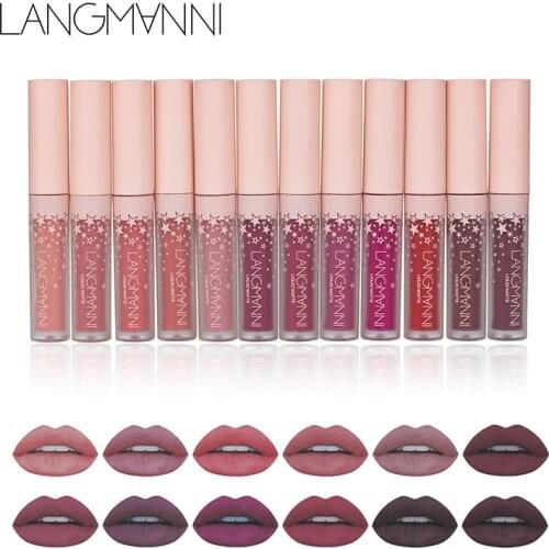 12Pcs/lot Langmanni Matte Lipstick Set Waterproof Long-lasting Velvet Lipstick Red Tint Nude Batom Lip Gloss Makeup Maquiage