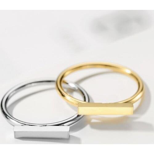 Fashion Small Square T Rings Stainless Steel Glossy Geometric Cross Thin Ring Gold Color Finger Jewelry Wedding Gift