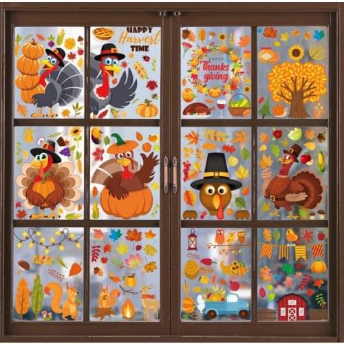 Thanksgiving Wall Stickers Home Decoration Window Stickers Cartoon Turkey Pumpkin Maple Leaf Thanksgiving Day Theme Wall Sticker