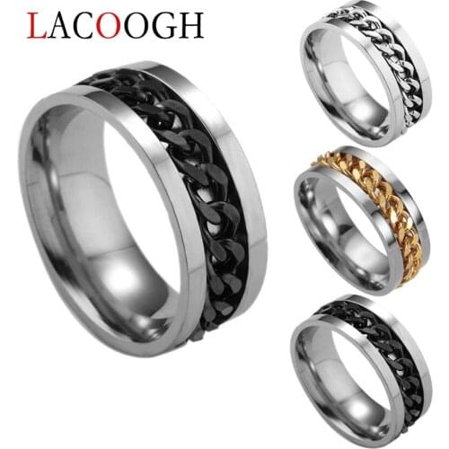 Stainless Steel Decompression Punk Rock Style Turning Rings for Men Jewelry Party Link Chain Simple Male Ring 5 Colors Size 6-12