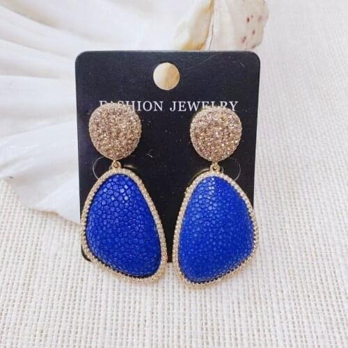 New Earring Natural Fish Skin Elegant Woman Crystal Earring Blue Dangle Earring 3Pairs Gold Plated Wholesale
