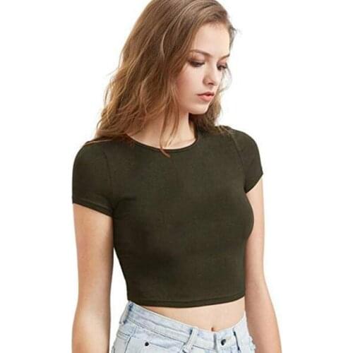 2021 New Summer Women T-shirt Solid Color Short Sleeve Sexy Slim Short Type Sport Fitness Running Ladies Clothes