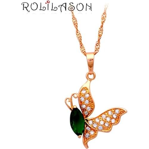 Butterfly design gold tone Green crystal zirconia necklaces & pendants pentagram fashion jewelry LN231