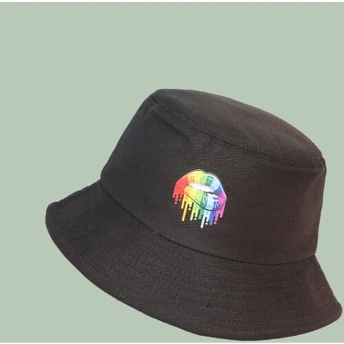 LDSLYJR 2021 Cotton colorful lips print Bucket Hat Fisherman Hat outdoor travel hat Sun Cap Hats for Men and Women 270