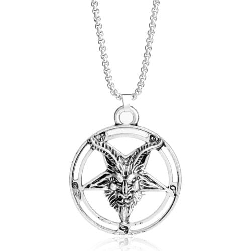 Dongsheng Baphomet Inverted Pentagram Goat Head Pendant Necklace Baphomet LaVeyan LaVey Satanism Occult Metal Pendant