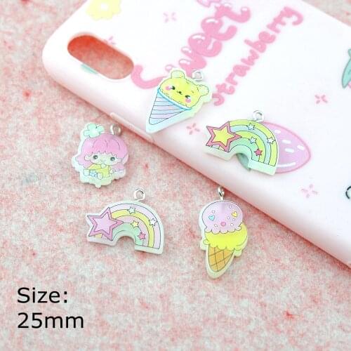 10pcs/Pack Rainbow Ice Cream Resin Earring Charms for Key Chain Necklace Pendant Jewelry Findings Phone Making