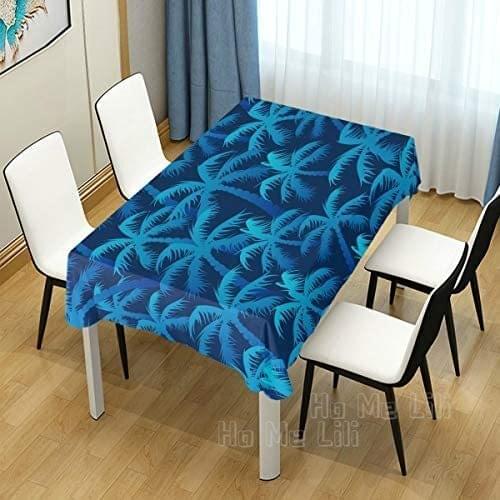 Rectangular Tablecloth With Tropical Blue Palm Forest Kitchen Dining Table