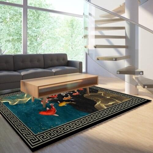 Reese Velvet Lint Free Carpets Living Room Traditional Chinese Nine Fish Bring Long-lasting Good Luck Decor Area Rugs Anti Slip