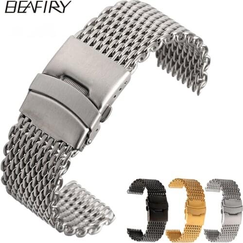 BEAFIRY 18mm 20mm 22mm 24mm solid cool shark Stainless Steel Black Silver gold buckle Watchband high Quality Wristwatches Strap
