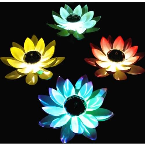 Romantic Lotus 4 Color Light solar Floating Fountain pool Lighting landscape decoration colorful Lanterns Outdoor Decoration