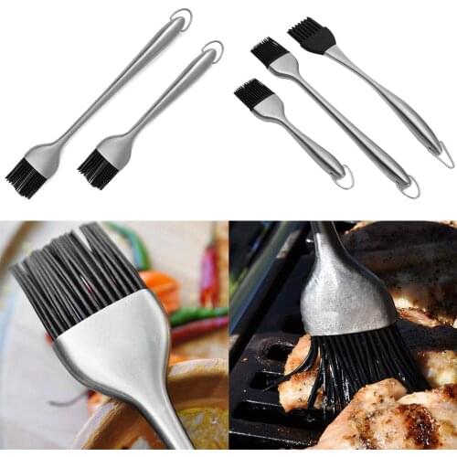 Stainless Steel Hollow Handle Silicone Brushes Barbecue Brush Oil Brush DIY Cake Tool Home Kitchen Durable Tool