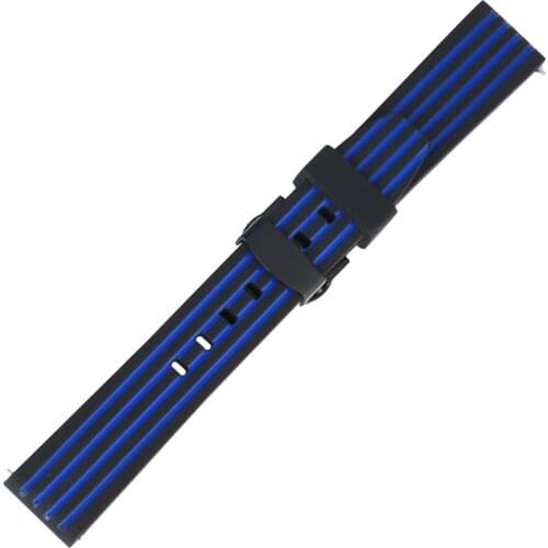 Silicone Strap Practical Black Push-button Hidden Clasp Blue Waterproof Wristwatch Strap pasek do zegarka Black Friday Deals