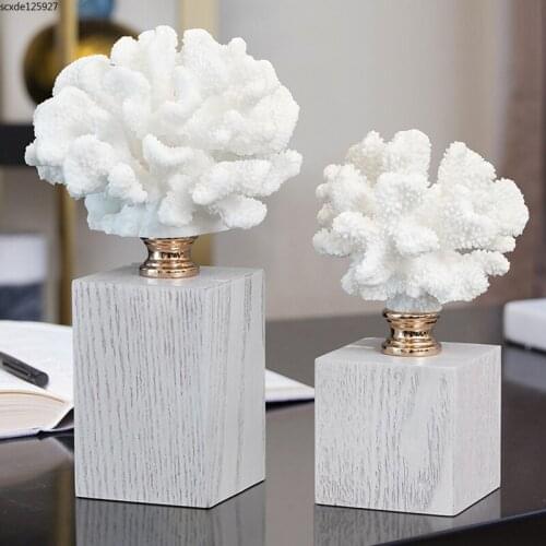 Modern Resin White Coral Sculpture Imitation Marble Base Bookcase Porch Decoration Simulation Coral Crafts Gift Home Decoration