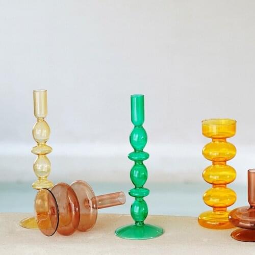 Glass Candle Holder for Table Centerpiece Decorative Modern Candle Stand Candle Holders Decor Dining Room Dry Flower Vase