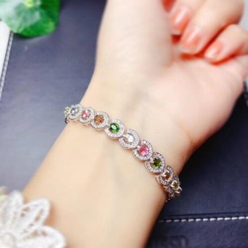 Party required candy color natural tourmaline gemstone bracelet for woman 925 sterling silver jewelry natural gem girl gift