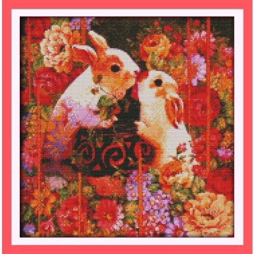 Everlasting Love The Happy Rabbit Lovers Chinese Cross Stitch Kits Ecological Cotton Stamped Printed 11CT DIY New Decorations