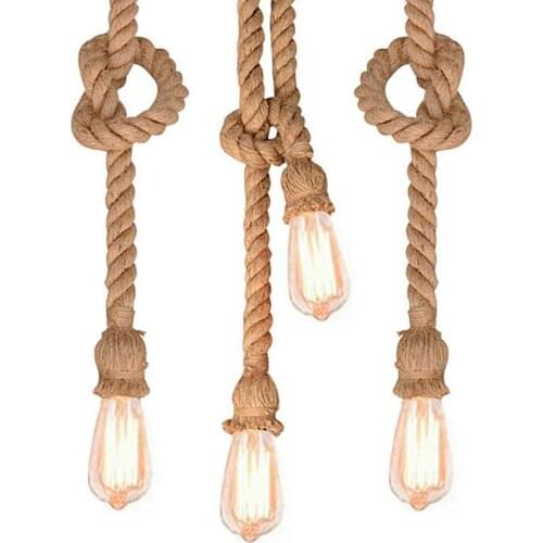 Retro Vintage Hemp Rope Pendant Light Loft Industrial Creative Restaurant Store Hanging Lamparas E27 Edison Bulb American Style