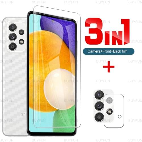 For Samsung Galaxy A52 5G 6.5 inch Back Carbon Fiber Film+Front Tempered Glass for samsung samsun a 52 52a Lens Protector Film