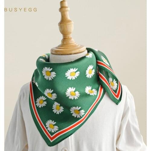 Green little girl scarf printed sjaals women 100% real silk 50cm small square shawl neck scarves lovely gift for ladies girl