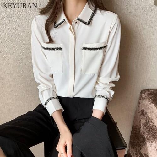 2021 New Autumn Women Button Chiffon Blouse Office Lady White Shirt Elegance Turn-Down Long Sleeve Korean Style Tops