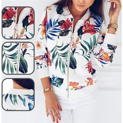 2021 Flower Printing Women Jackets Zipper Fashion Autumn Winter Plus Size Warm Coat Female Casual Pockets Long Sleeve Jackets