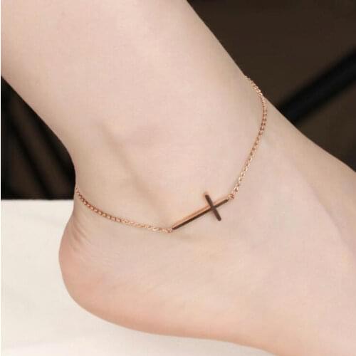 Womens titanium steel anklet College style simple anklet All-match womens cross anklet
