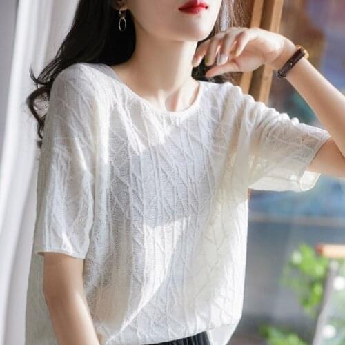 Summer Women Sweater O-Neck Solid color Knitted pullove Short sleeve Summer tops Female Casual Thin Jumper Woman clothing