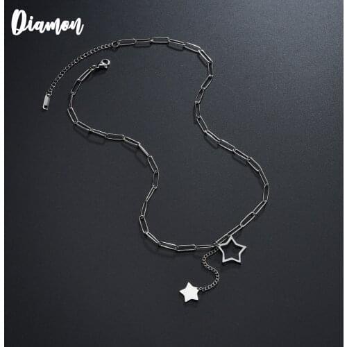Diamon Fashion Hollow Star Necklace For Woman Silver Color Thicker Chain Stainless Steel Necklace Pendant Hip-hop Jewelry Gift