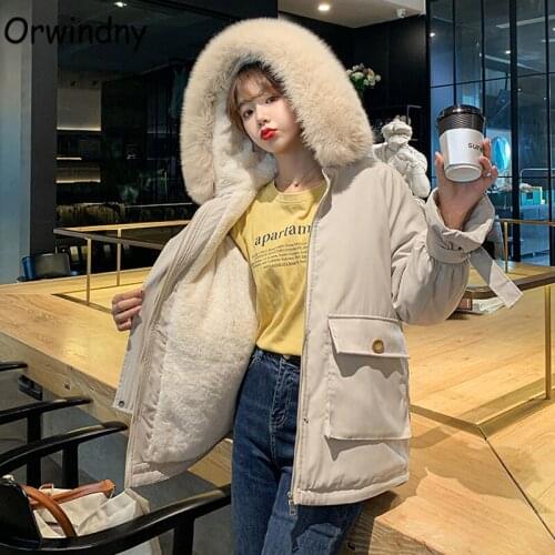 Orwindny Winter Coat Women Large Fur Collar Padded Clothing Snow Wear Thicken Warm Female Jacket Hooded Parkas Fur Lining
