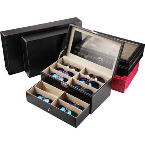 2017 Mordoa More style PU Leather Tray Holder 3/ 8/12 Grid Eyewear Boxes Glasses jewelry display Shelf/Box/Rack