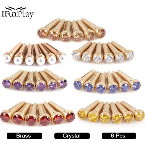6 String Brass Acoustic Guitar Bridge Pins String Nail Chord Cone Pure Copper Crystal decoration Set of 6 pcs
