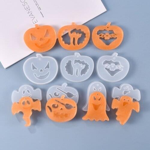 7 Pcs Halloween Pumpkin Ghost Hanging Sign Epoxy Resin Mold Keychain Pendant Silicone Mould DIY Crafts Jewelry Mold