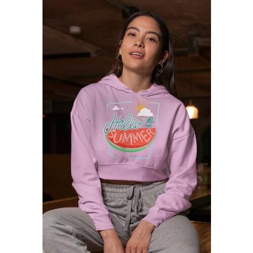 Angemiel Wear Colorful Hello Summer Pink Short Hooded Sweatshirt