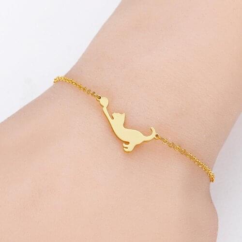 CHENGXUN Cute Stretching Cat Chain Bracelet Kitty Animal Charm Sandal Jewelry for Girls Women