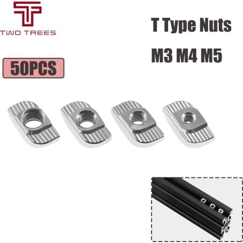50pcs/lot Twotrees 3D Printer Parts M3/M4/M5 Carbon Steel T type Nuts Fastener Aluminum Connector For 2020 Industrial Profile