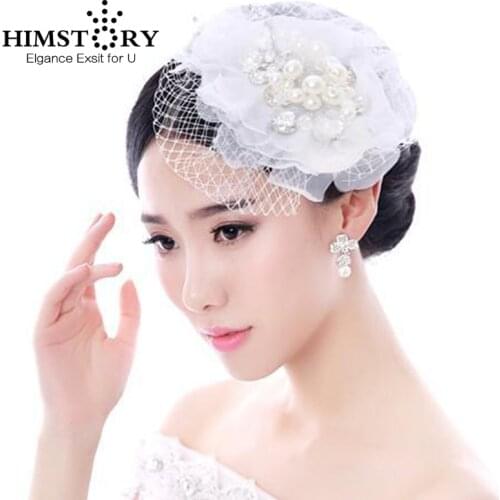 HIMSTORY Vintage Bridal Birdcage Wedding Veil Party Headdress Tulle Flower Pearl Crystal Hairpins Wedding Accessory