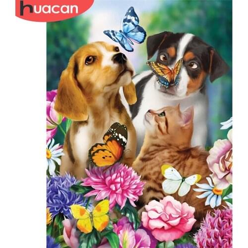 HUACAN 5D DIY Diamond Painting Dog Full Drill Square Needlework Art Diamond Embroidery Animal Mosaic Cross Stitch Home Decor