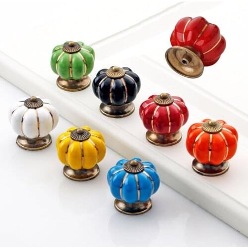 40mm Pumpkin Ceramic Handles Drawer Knobs Cupboard Door Single Hole Cabinet Kids Room Furniture Accessory Retro Hardware