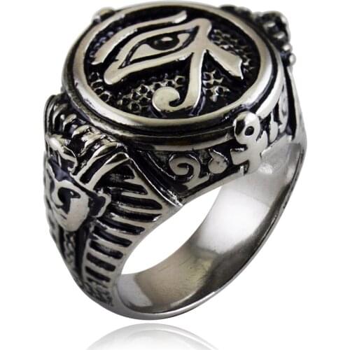 MIQIAO Stainless Steel Titanium The Pharaoh of Egypt The Eye of Horus Evil Eyes Tears Retro Vintage Rings for Men Women Jewelry