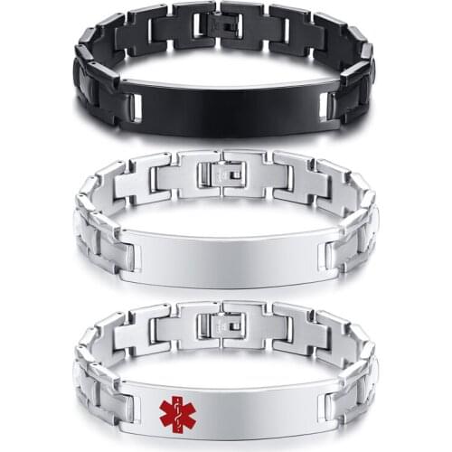 Stainless Steel Medical Alert ID Bracelet for Men Women Engraving Disease Name ICE Info Custom Identification Nameplate Bracelet