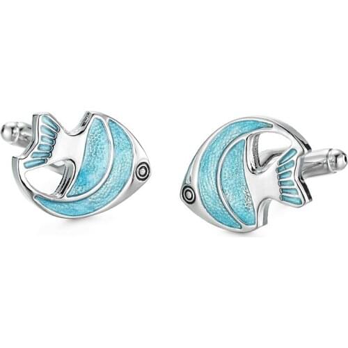 DY new high quality fashion men French shirt Cufflinks A small gift funny animal blue fish Cufflinks for my friends birthday