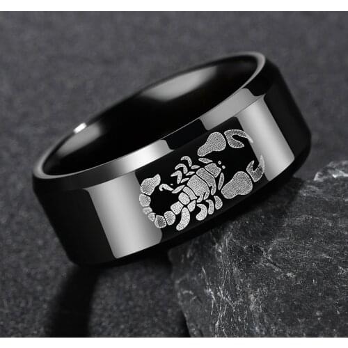 Hip Hop Stainless Steel Lion Scorpion Ring 8mm Various Patterns Hot Sale For Men Punk Black Animal Finger Rings Boyfriend Gift