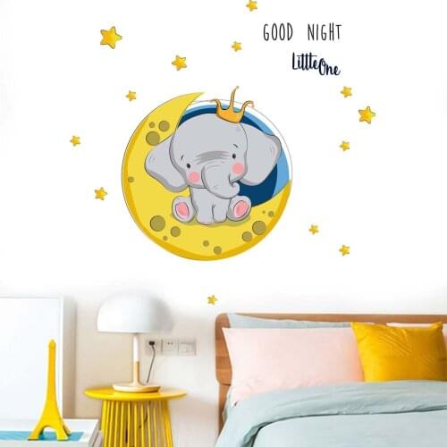 KAKUDER Cartoon Elephant Good Night Wall Stickers Removable Self-adhesive PVC Living Room Decor adesivo de parede Drop Ship 2021