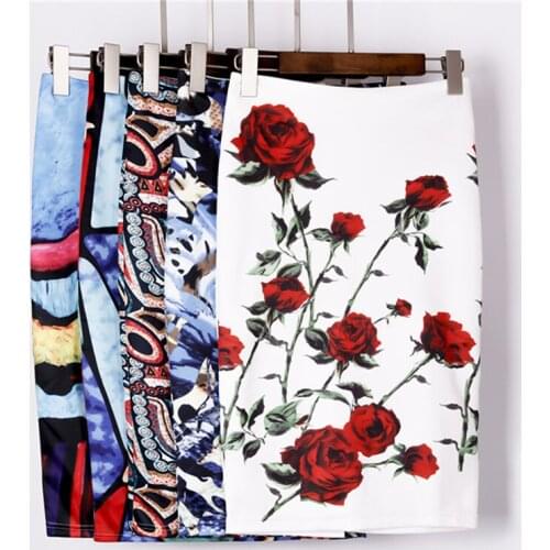 2018 New Summer Women Floral Print Skirt Bodycon Pencil Skirts Elastic High Waist Package Hip Skirt Lady Office Skirt Saias A962