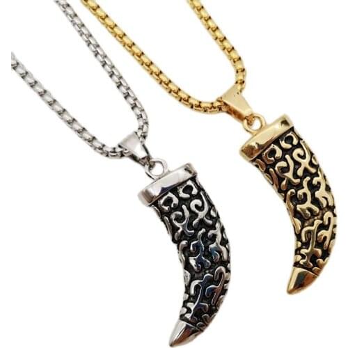 New Tribes decorative wolf tooth pendant necklace Vintage gold 316L stainless steel animal tooth necklace pendant for men