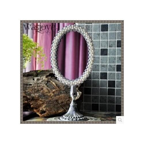 One face silver plated fashion desktop makeup mirror frame mirror with pearl decorative framed mirrors J008