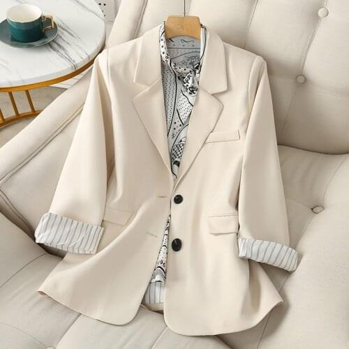 FTLZZ Spring Autumn Splicing Stripe Suit Coat Office Ladies Single Breasted Loose Blazer Jacket blazers women fashion Outwear
