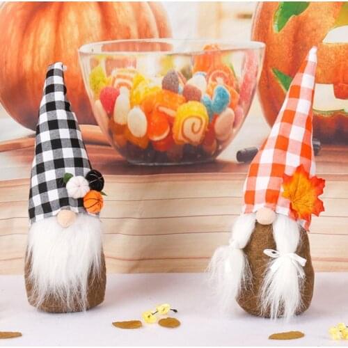 T3EC Fall Thanksgiving Gnome Plush Decorations Maple Leaf Pumpkin Elf Doll Ornament Handmade Swedish Gnomes Autumn Tomte Gift