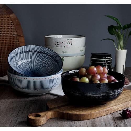 8-inch Practical Ribs Bowl Japanese High-quality Ceramic Tableware 20 Cm Large Soup Bowl Home Noodle Bowl Salad Bowl
