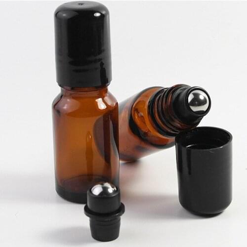 5ml 10ml Amber Glass Bottle Roll On Empty Fragrance Perfume Essential Oil Bottles with Stainless Steel Ball Sample Vials 20pcs
